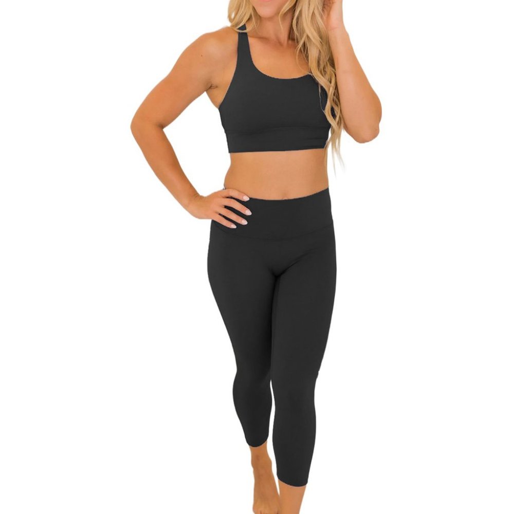 Black Crisscross Back Sports Bra Leggings Set